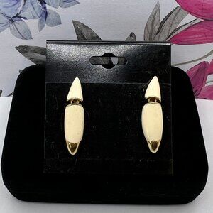 Monet Cream Enamel Hinged Spike CLIP Earrings
